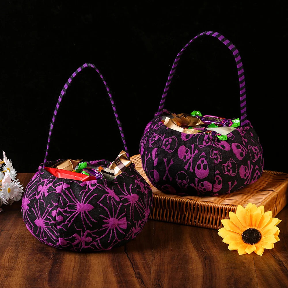 Halloween Trick-or-Treat Bag Pumpkin Bat Spider Skull Head Kids Candy Bucket Goodie Bags Suitable Multi Function Handle Basket Oasis Select
