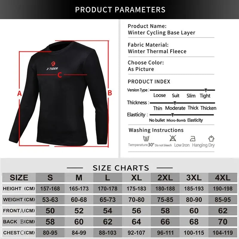 X-TIGER Men's Winter Fleece Cycling Base Layer Long Sleeve