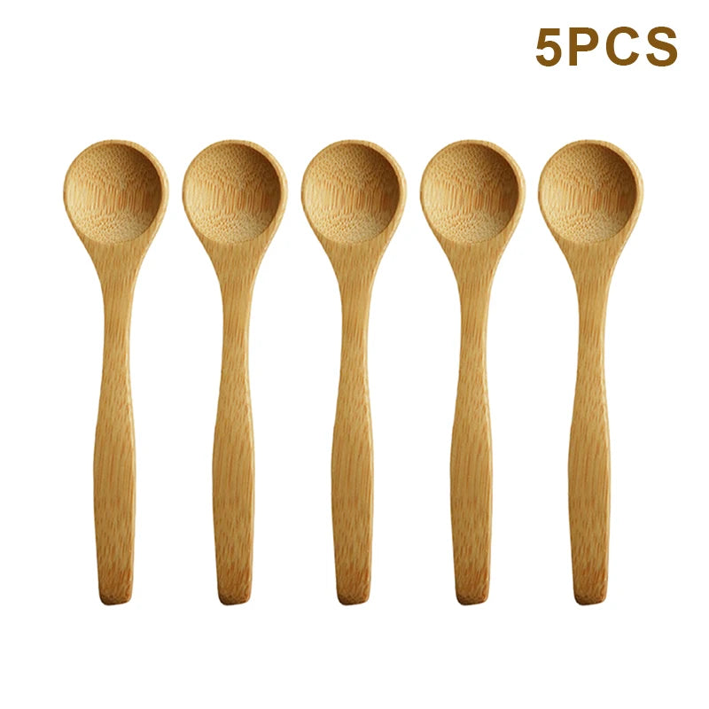 5Pcs Bamboo Wooden Teaspoons Eco-Friendly Kitchen Tableware Honey Spoon Condiment Scoop for Coffee Dessert Household Use Oasis Select A3