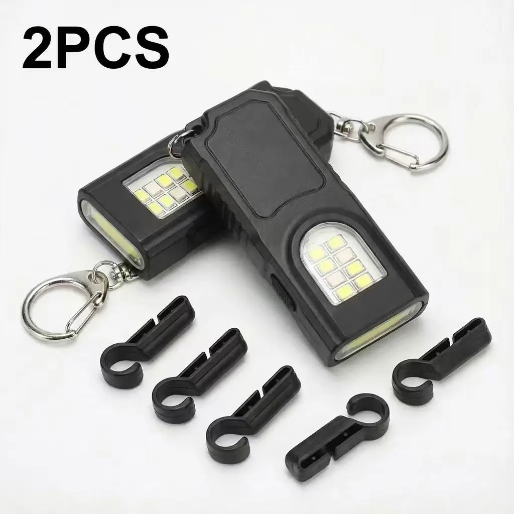 USB Rechargeable Multifunctional Keychain Flashlight Mini Flashlight With COB Work Light Keyring Camping Walking Pocket Lamp Oasis Select GZ001 2pcs