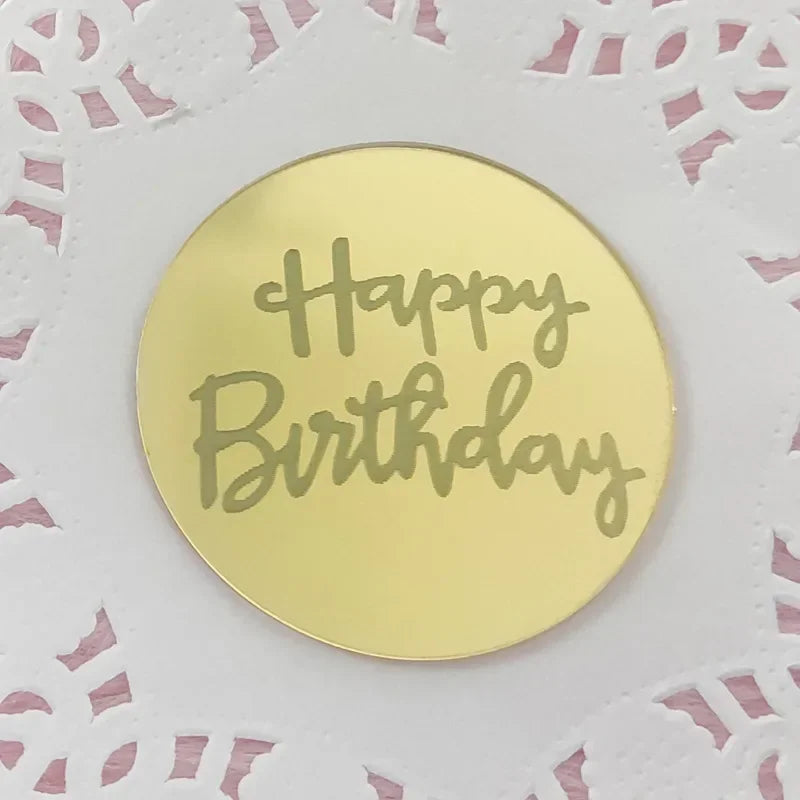 10pcs Happy Birthday Cupcake Toppers Gold Acrylic Circle Dessert Cake DIY Decorations Insert Card Kids Birthday Party Decoration Oasis Select Round1-Gold