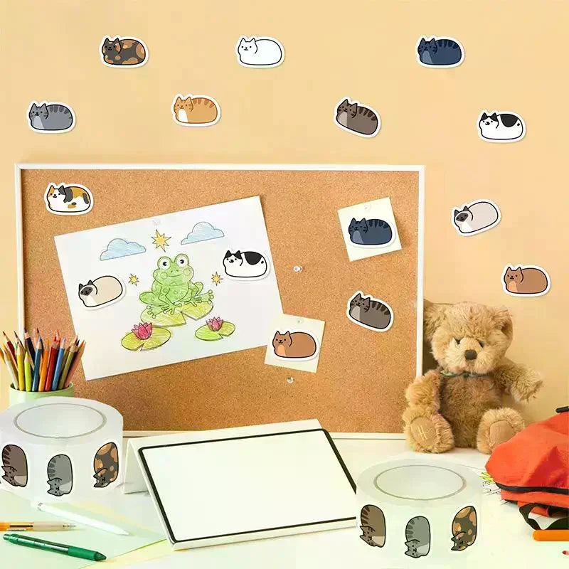 500PCS Kawaii Cartoon Cat Tuo Tuo Roll Stickers Skateboard Laptop Luggage Skateboard Phone Gift Waterproof Phone Cute Sticker Oasis Select