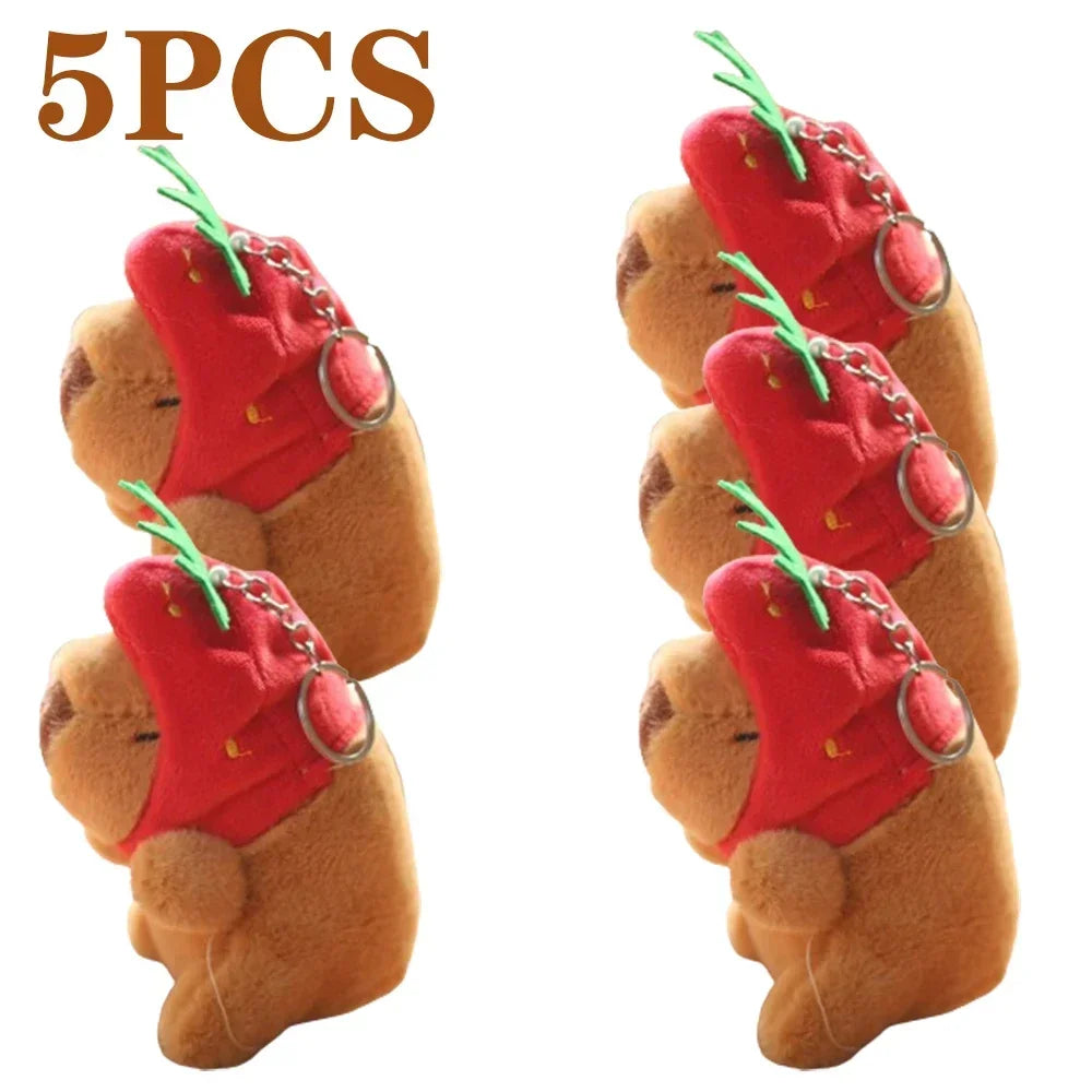 1-20PCS Cartoon Capybara Pendant Plush Toy Doll Bag Hanging Ornament Cute Kapila Keychain Doll Desktop Doll Ornament Car Pendant Oasis Select Strawberry-5PCS