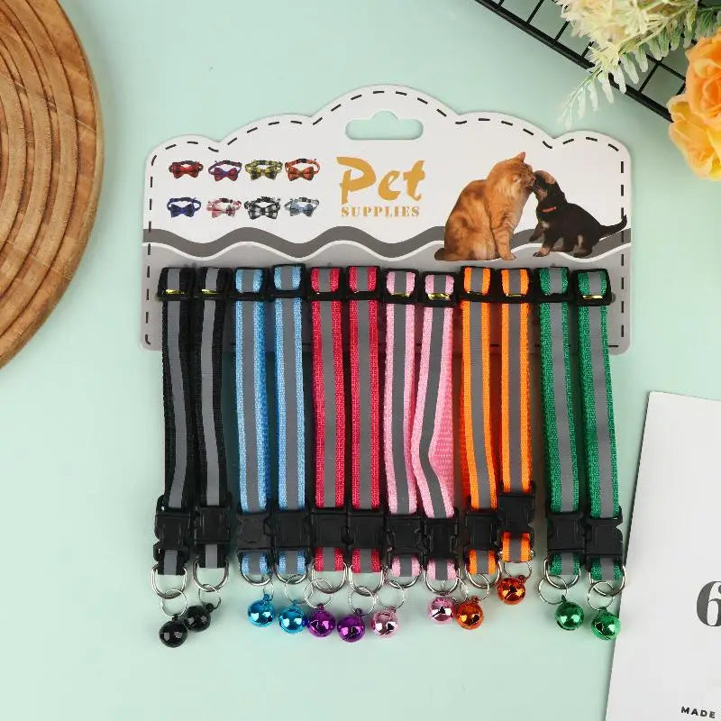 12Pcs 6 Colors Pet Cat Puppy Buckle Collar With Bell Footprint Mix Color Anti-Lost Dog Collars Pet Accessories Oasis Select A2