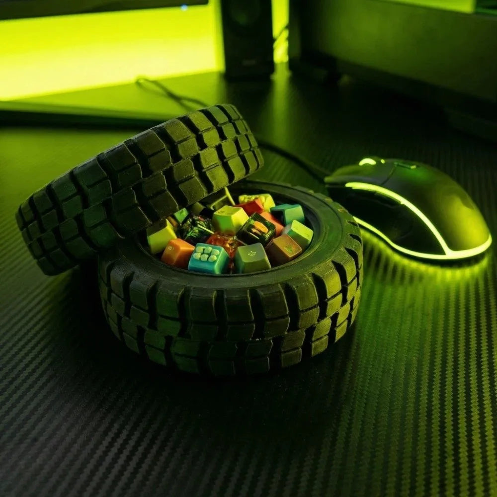 Funny 3D-Printed Mini Tire Storage Tray Multi-Function Ornaments Desktop Organizer Creative Tire-Shaped Storage Box Home Oasis Select