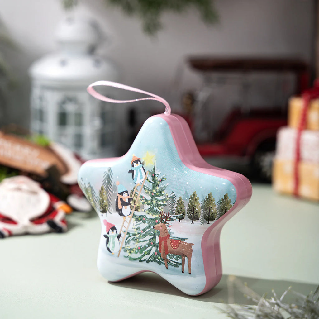 Christmas Tin Box Star Shaped Chocolate Cookies Candy Box With Hanging Rope Christmas Storage Box Ornaments Gifts Oasis Select Style B