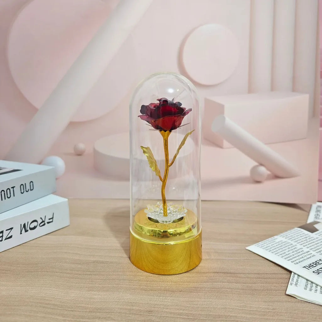 Never Beauty and the Beast Rose with Rose in Clear Dome with Led Light Powered by Battery Gift for Birthday Wedding Valentines Oasis Select Wine Red
