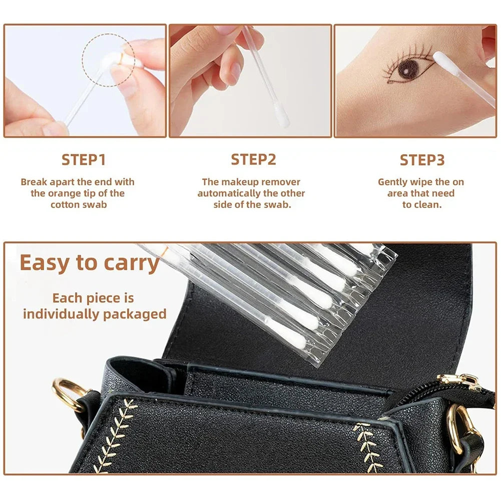 Portable Disposable Makeup Remover Swabs 0.3ml x 20pcs Liquid Filled Pre Moistened Cotton Swab for Eye Lip Care Oasis Select