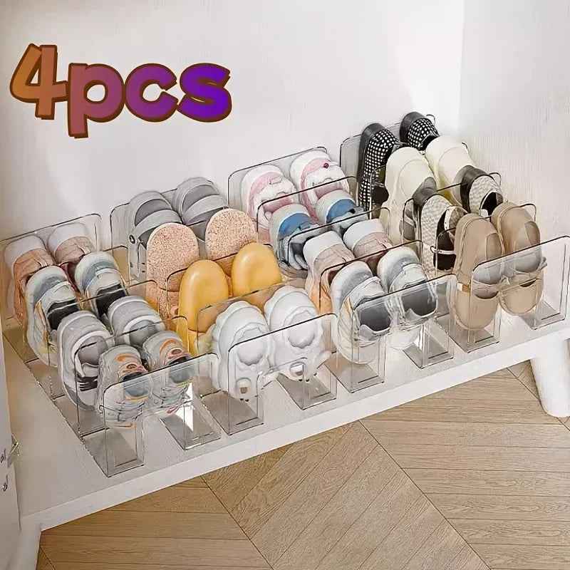 2/4 Pack Space-Saving Vertical Shoe Rack Organizer - Multi-Layer, Easy-to-Assemble, Compact Storage for Home Entryway Cabinet Oasis Select 4PCS Clear