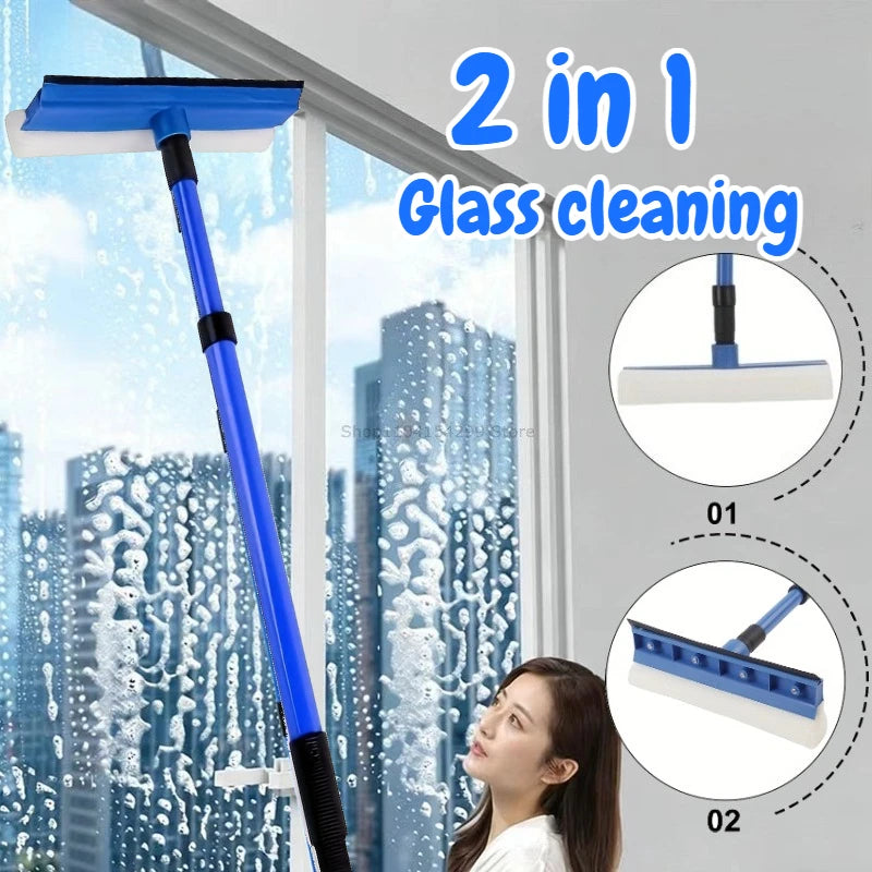 2 in 1 Multi-function Glass Wiper Home Window Cleaning Brush Telescopic Sponge Squeegee Glass Cleaner Wiper Long Handle Cleaning Oasis Select