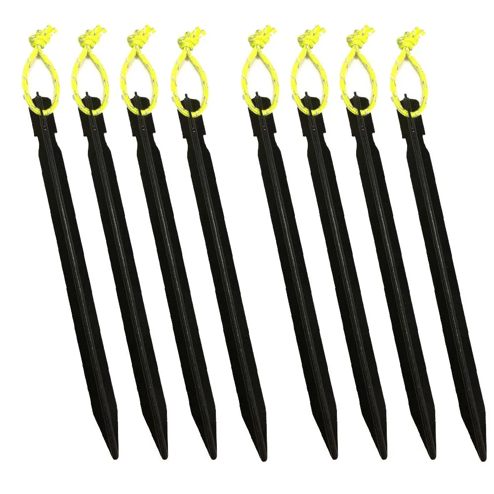 18cm Aluminument Tent Pegs Nails with Rope Stake Camping Hiking Equipment Outdoor Traveling Tent Sand Ground Accessories Oasis Select Black 8 pieces
