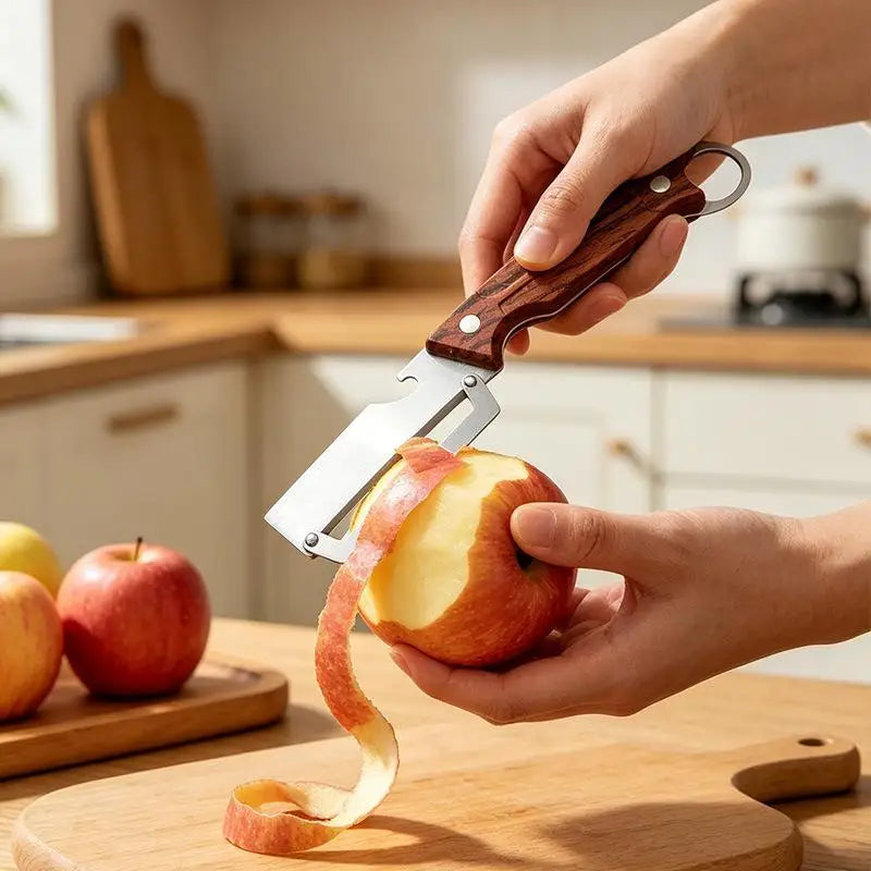 SU Premium Multi-Functional Vegetable Peeler For Kitchen, Heavy Duty Stainless Steel Potato Peeler With Ergonomic Wooden Handle Oasis Select