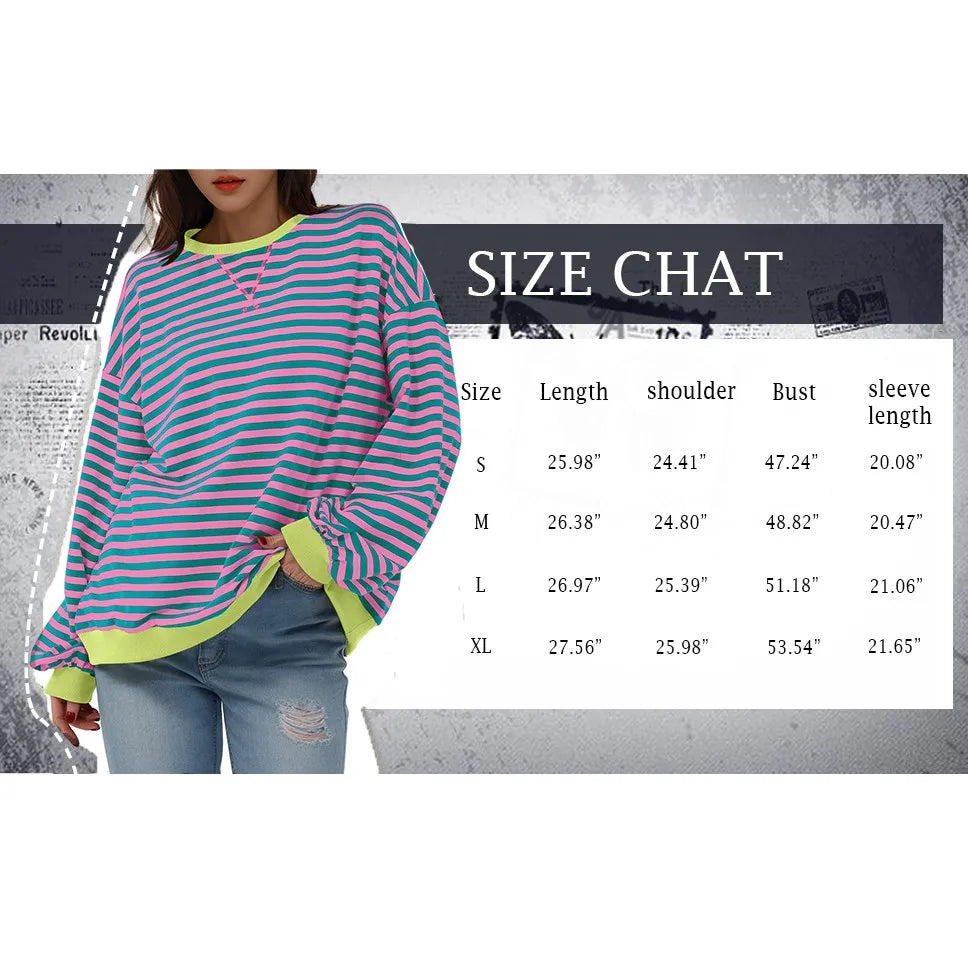 Women's Oversized Striped Long Sleeve T-Shirt | Korean Style Long Sleeve T-Shirt Oasis Select