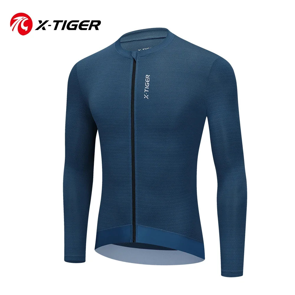 X-TIGER Men's Cycling Jersey Autumn Three Pocket Reflective Cycling Jacket Sport Mountain Bike Shirt Ciclismo Long Sleeve Oasis Select XM-CY-38003 L