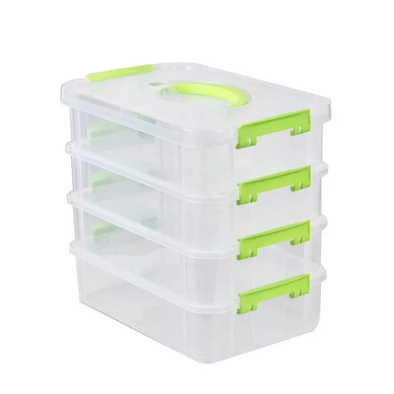 4-layer Transparent Plastic Storage Box Cover Partitioned Drawer Storage Box Building Block Storage Box Portable Storage Box Oasis Select green