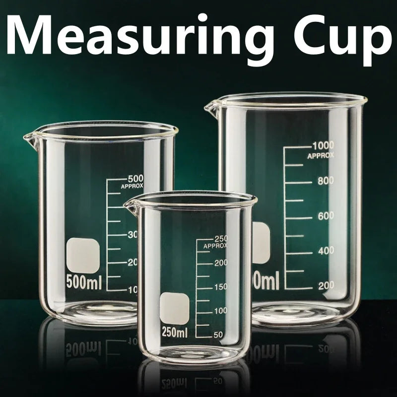 Glass Measuring Cup High Borosilicate Clear Scale Cup Heat-resisting Laboratory Beaker Kitchen Baking 50/100/150/250/500/1000ml Oasis Select