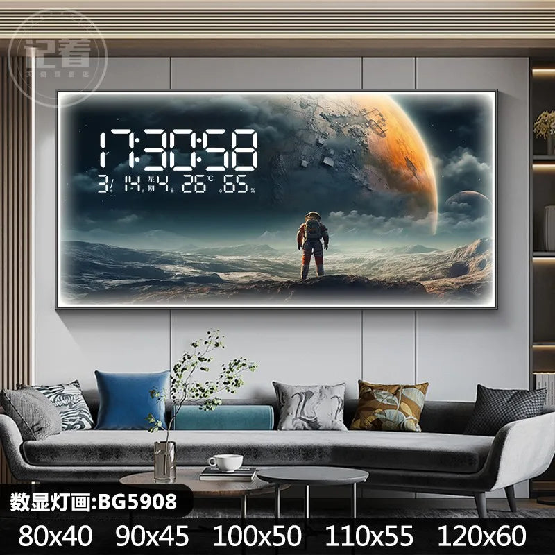 Starry Moon Perpetual Calendar Electronic Clock Guest Restaurant Decorative Painting Dynamic LED Lights Luminous Wall Clock Oasis Select BG5908 90cm x 45cm