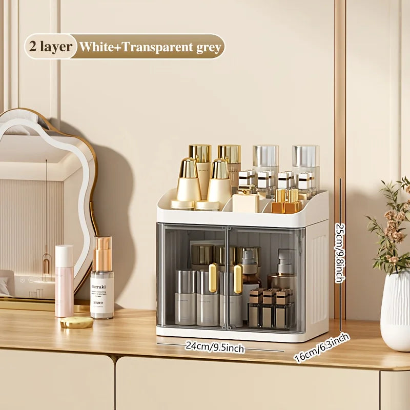 1pc Cosmetic Storage Box, Transparent Door Display Cabinet with Lipstick Holder, Magnetic Closure Design. Oasis Select B1