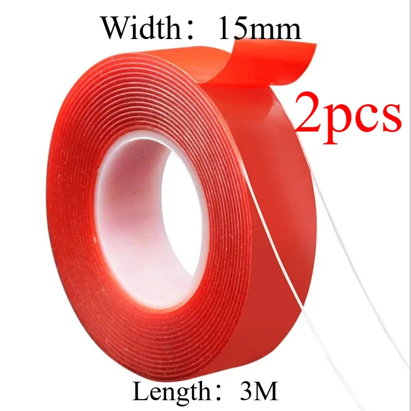 2pc Ultra Thin Transparent Red Film Double Sided Tape With HighTemperature Resistance No Marks Waterproof Adhesion Strong Adhes Oasis Select 15X3M-2pcs