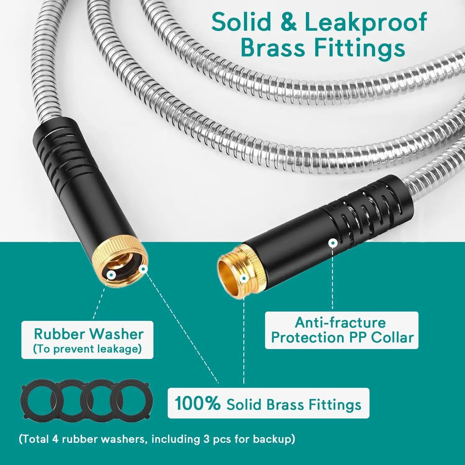 25-75ft Stainless Steel Garden Hose Metal Water Hose Patio Outdoor RV Car Wash Hose Watering Gun Hose Gardening Accessories Oasis Select