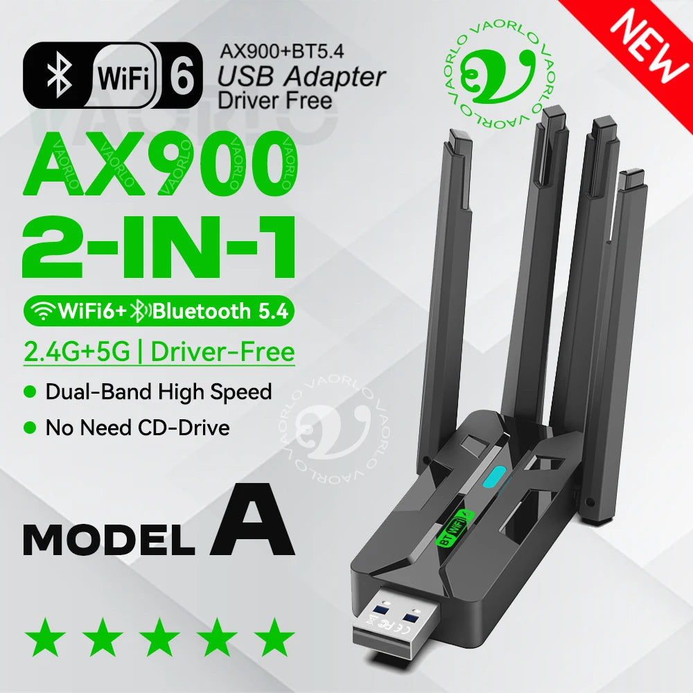 AX900 WIFI6 Bluetooth 5.4 USB Wireless Adapter 2.4G/5Ghz 900Mbps Dual Band 4-Antennas WiFi Network Card Dongle Only For WIN10/11 Oasis Select Model A