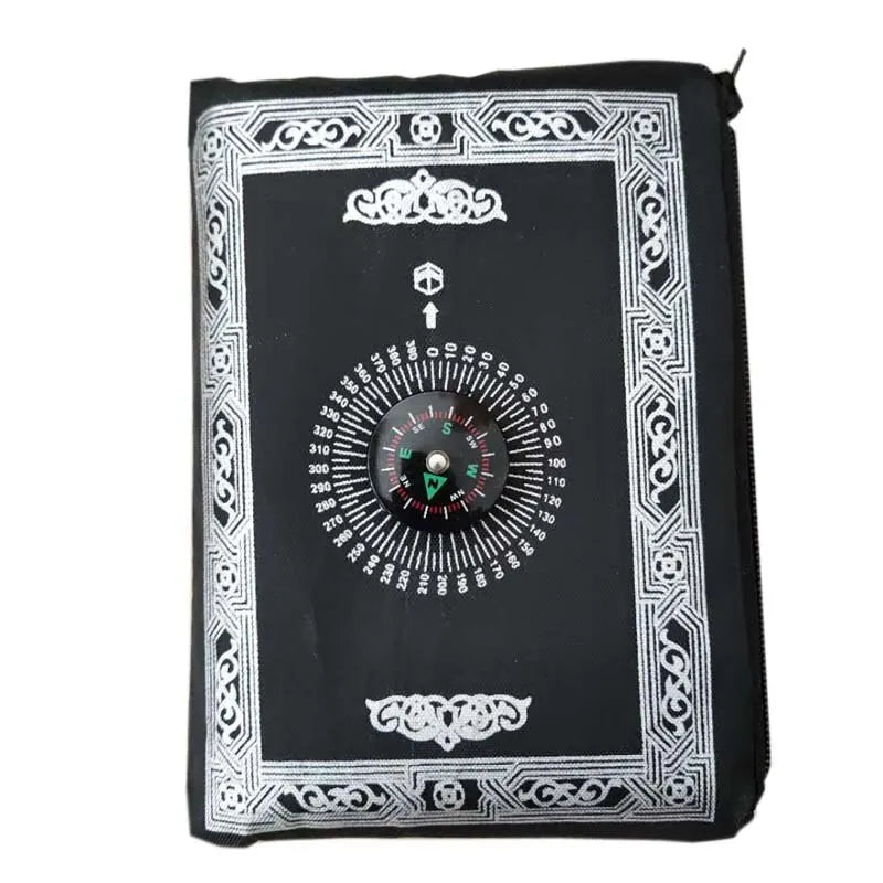 2/1pcs Prayer Rug Polyester Portable Braided Mats Simply Print with Compass In Pouch Travel Home New Style Mat Blanket 100x60cm Oasis Select black 60X100CM
