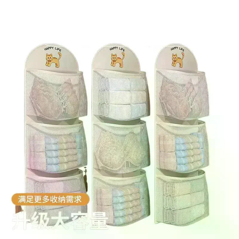 2/3Layer Large Capacity Storage Mesh Bag Underwear Socks Storage Bag Breathable Wardrobe Organizer With Clothes Hanger Oasis Select