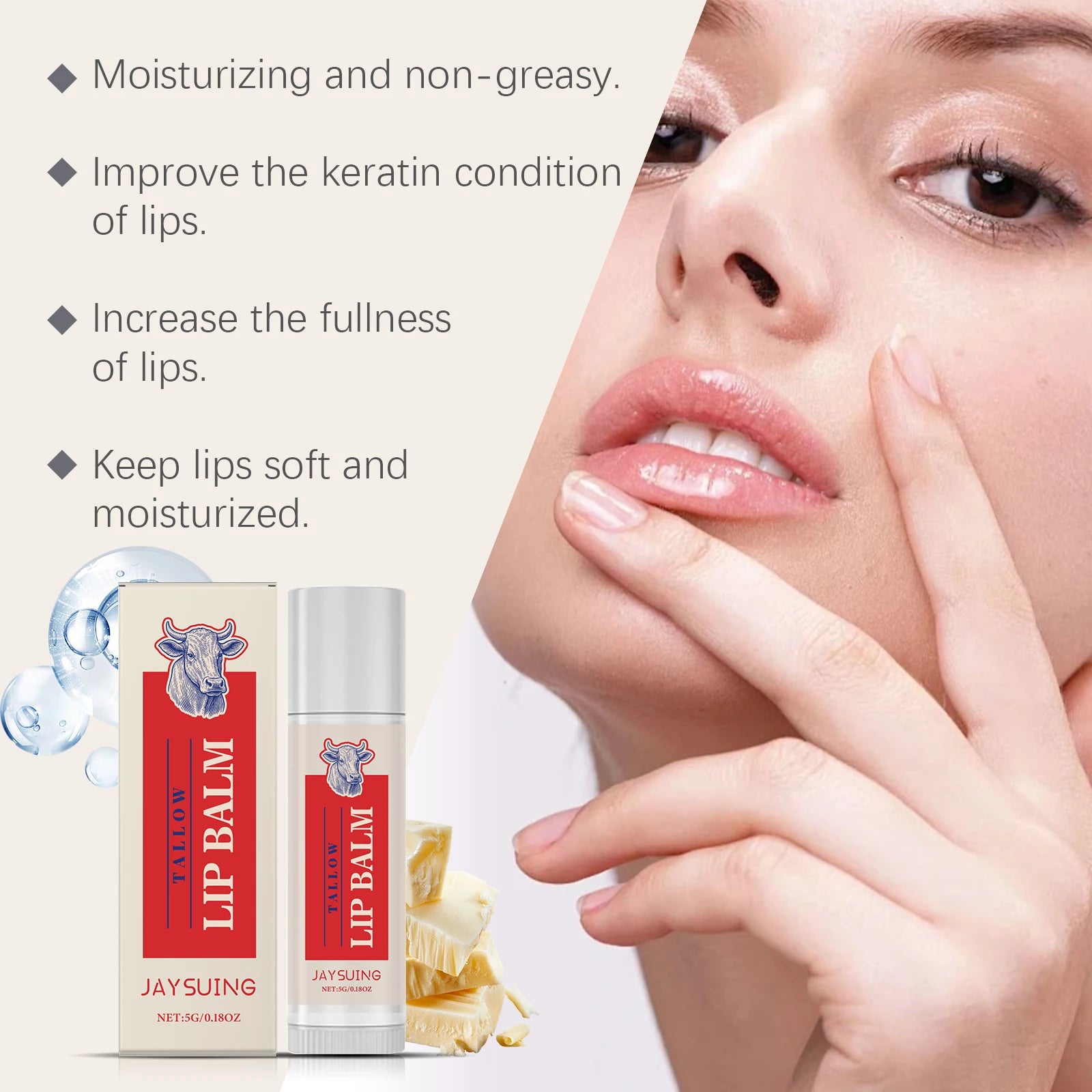 Tallow Lip Balm Ultra Nourishing Non-Greasy Softening Fade Lip Lines Remove Dark Anti-Cracking Moisturizing Lip Care Oasis Select