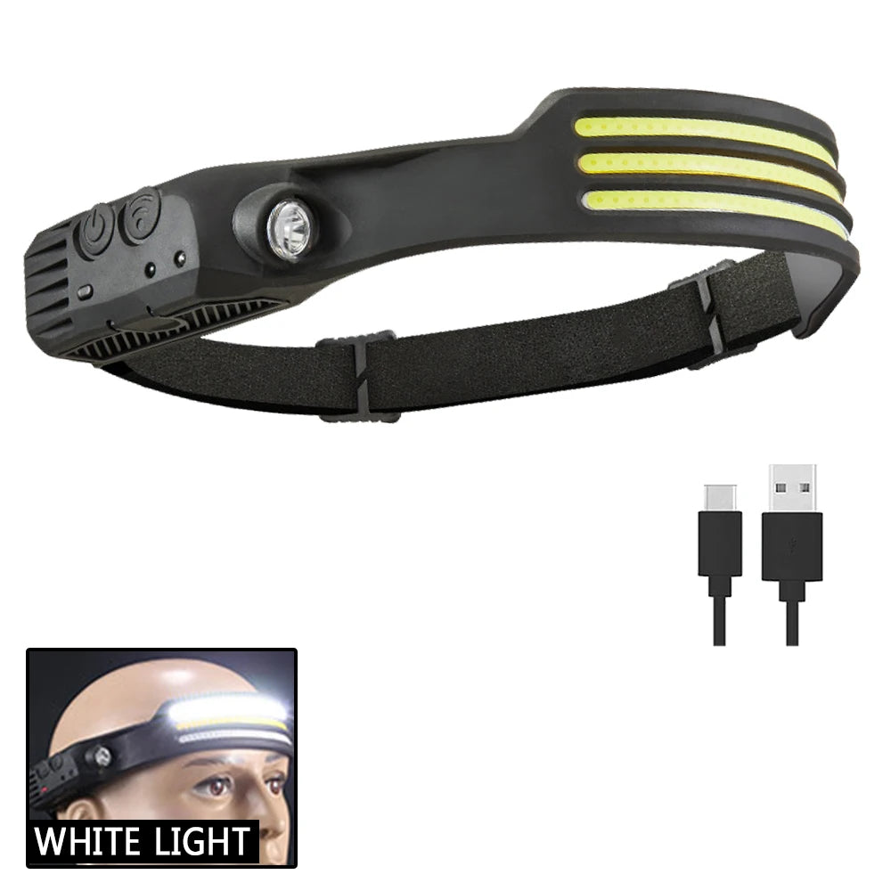 COB LED Rechargeable Headlamp – Motion Sensor & 6 Modes