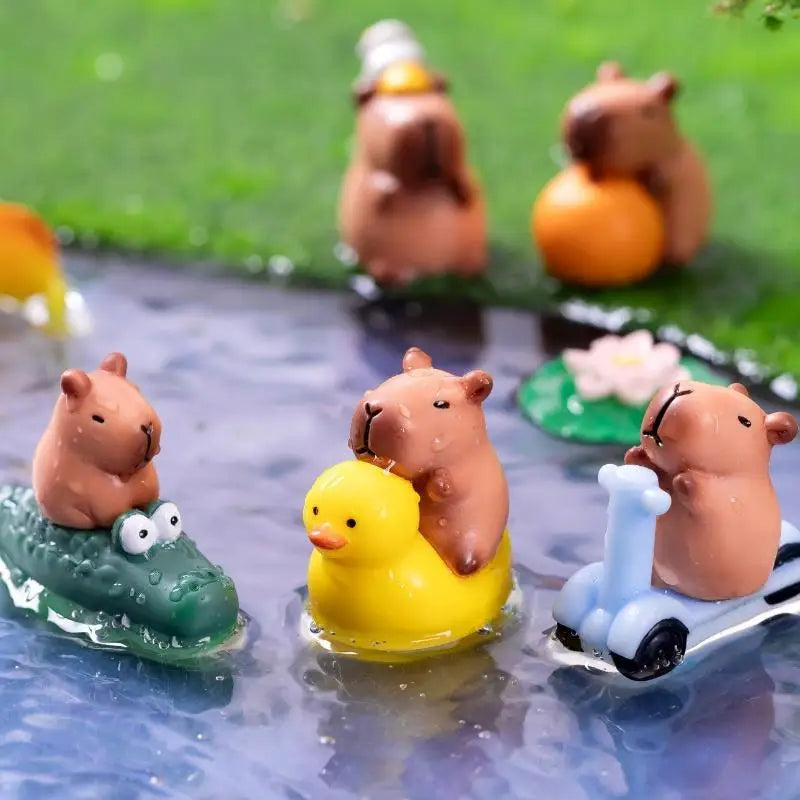 Charming Mini Capybara Resin Figurines (2Pcs), Animal Ornaments for DIY Fairy Garden, Moss Landscape Decor Oasis Select