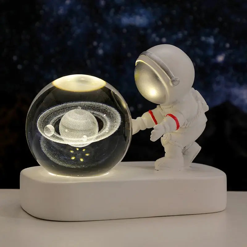 Astronaut Night Light Desktop Small Ornaments Decorative Crystal Ball Birthday Gift for Boys and Girls Decoration Oasis Select Love Saturn USB gift packae