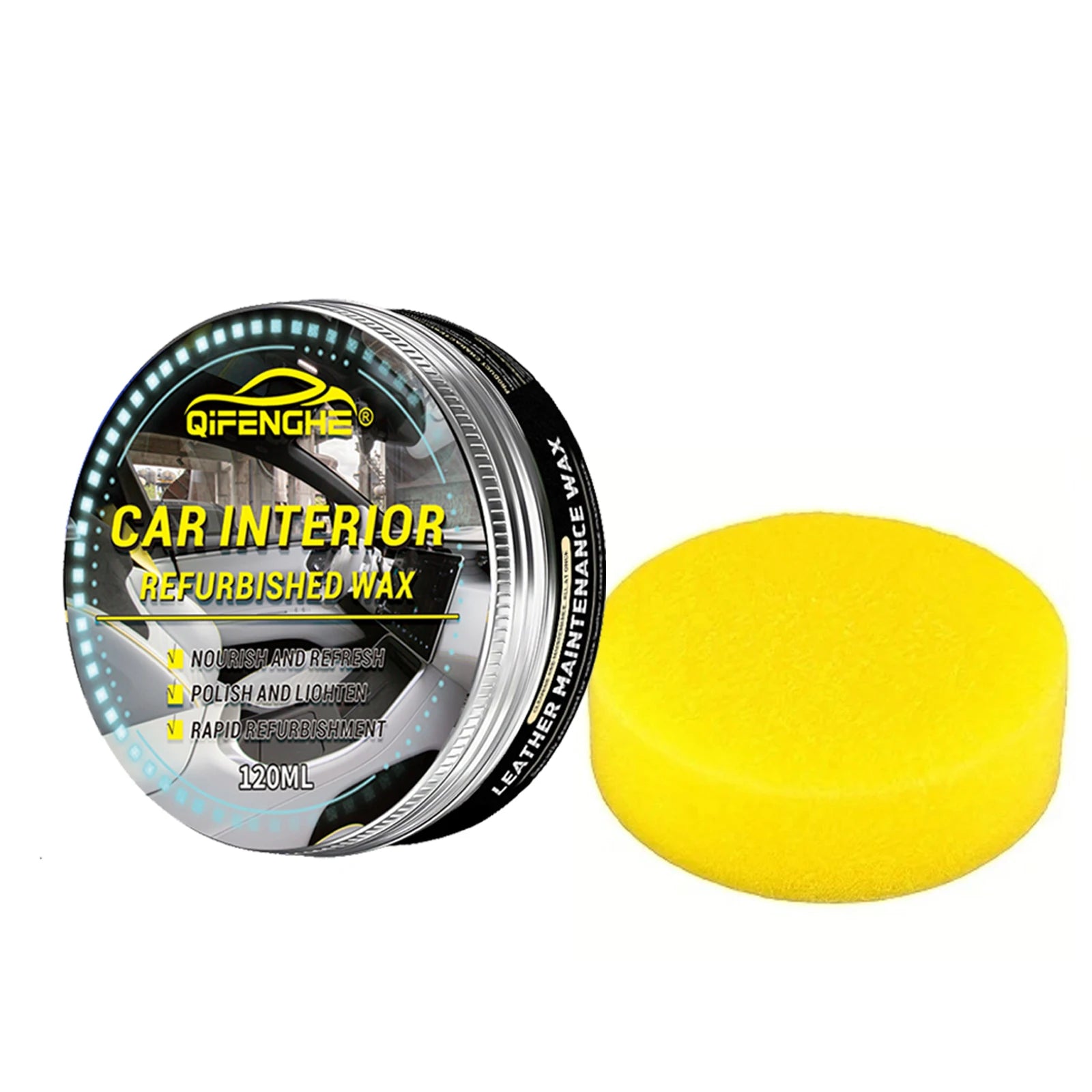 Car Interior Care Cream,PVC Paste, Gloss Black & Shiny Finish, Restores & Brightens Plastic, Dashboard, Steering Wheel,Tires Oasis Select 120ml with sponge