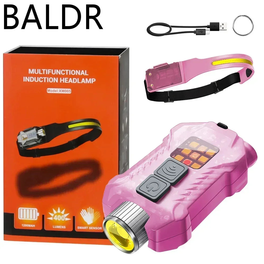 XW005 LED Flashlight Outdoor USB Rechargeable EDC Detachable Torch Work Light with Tail Magnet UV Light Fishing Camping Lantern Oasis Select XW005-pink with hook