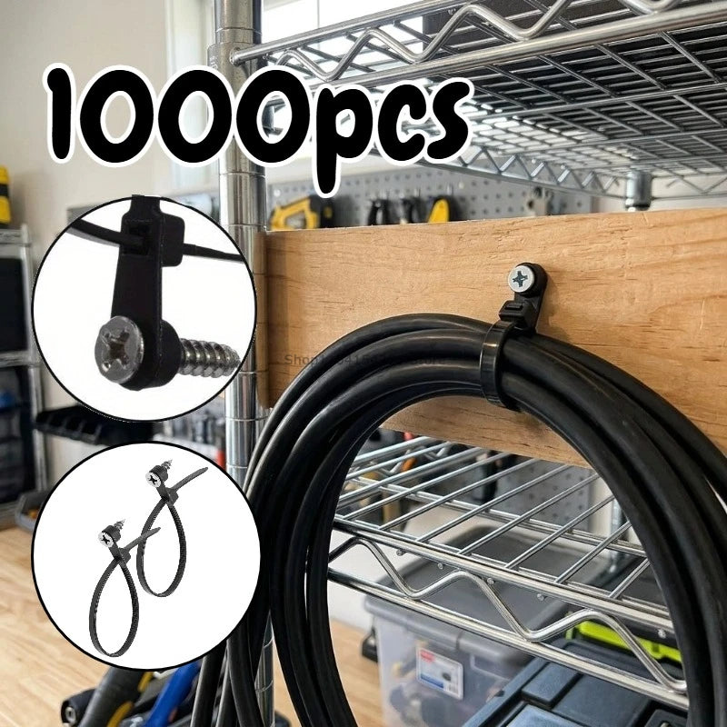 100-1000PCS Screw Hole Cable Ties Nylon Cable Ties Reusable Fixed Self-locking Cord Ties Straps Fastening Loop Office Organizer Oasis Select