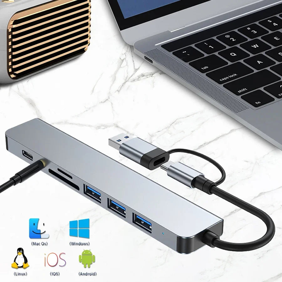GGBEE 8-in-2 USB-C Hub – 4 USB Ports & SD Card Reader USB-C Hub Oasis Select