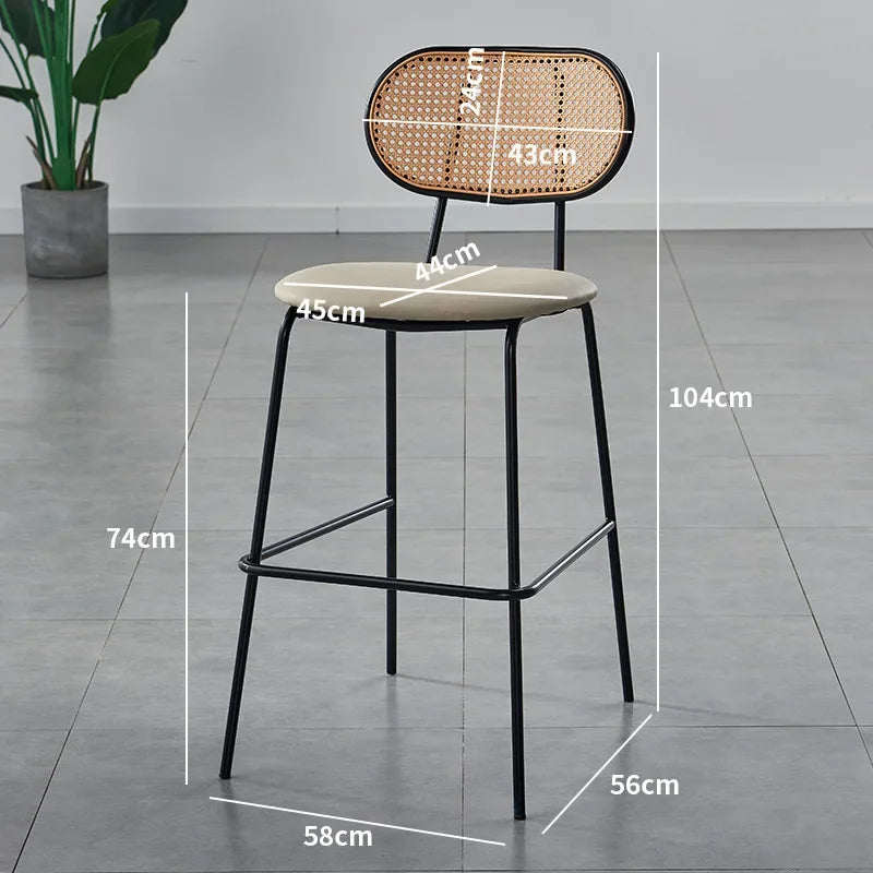 Multi-functional Nordic Modern Simple Bar Chair Home Rattan Backrest High Chair Soft Bag Bar Cafe Bar Stool Durable Oasis Select beige