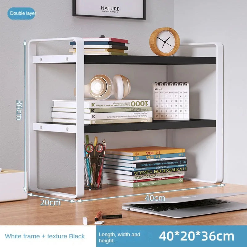 Tiered Desktop Bookshelf Desk Organizer | Steel & Wood Shelf