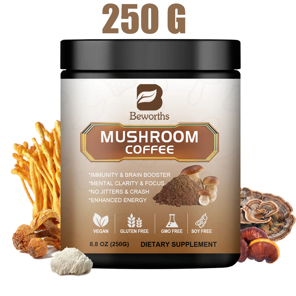 BWEORTHS 70/120/250G Mushroom Coffee Mixed Reishi&Lion's Mane Mushrooms Support Immunity&Focus Health Boost Memory NO-GMO Oasis Select