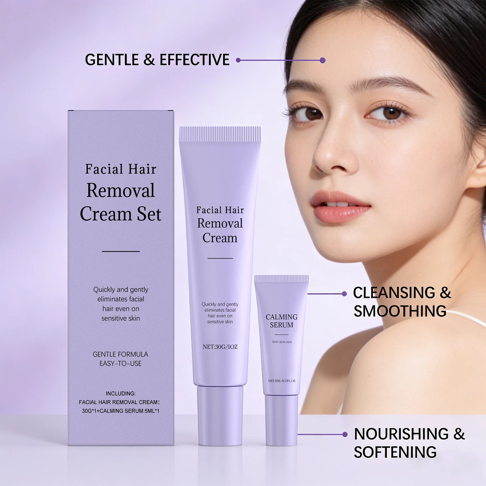 Facial Hair Removal Cream Set Painless Hair Removal Gentle and Non-irritating Remove Mustache Smoothing Moisturizing Face Care Oasis Select