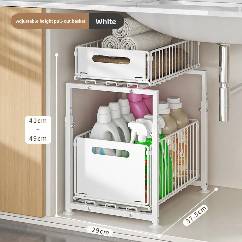 Kitchen cabinet under basket sink rack Adjustable double-layer dish seasoning storage rack Pull-out layered rack Oasis Select White folding lan