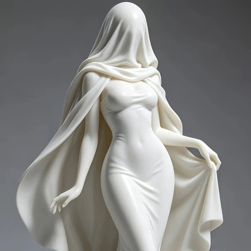 Cloaked Veiled Woman Sculpture 3D Printed No-Face Gothic Statue Mystic Tabletop Decor for Dark Academia Bedroom Creative Gift Oasis Select