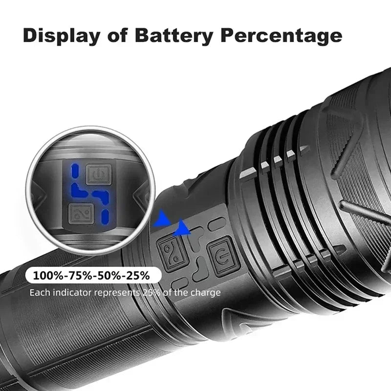 High Power Led Flashlight Super Bright Long Range Torch Rechargeable Ultra Powerful Outdoor Tactical Hand Lamp Camping Lantern Oasis Select