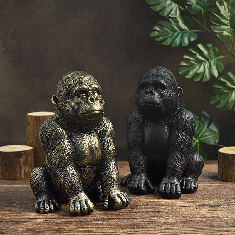 Black Gold Gorilla King Kong Statue Resin Crafts Antique Gorilla Desk Ornament Handmade Animal Figurine Living Room Bedroom Oasis Select