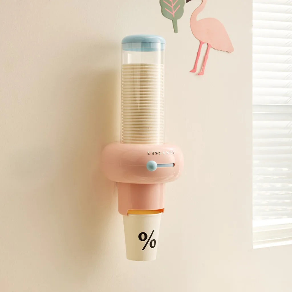 Wall-Mounted Paper Cup Dispenser | Drill-Free, Dustproof