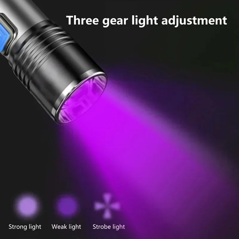 USB Rechargeable 365nm/395nm UV Flashlight 3 Modes Zoomable Ultraviolet Torch Pets Tinea Money Ore Scorpion Detection Lamp Oasis Select