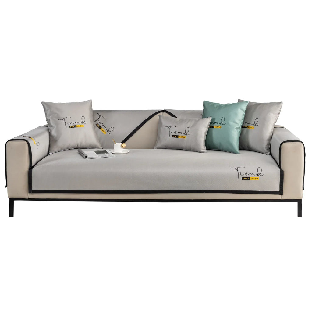 Summer New Ice Silk Sofa Cushion Embroidered Mat Cushion Simple and Cool Sofa Towel Machine Washable Ice Silk Sofa Seat Oasis Select