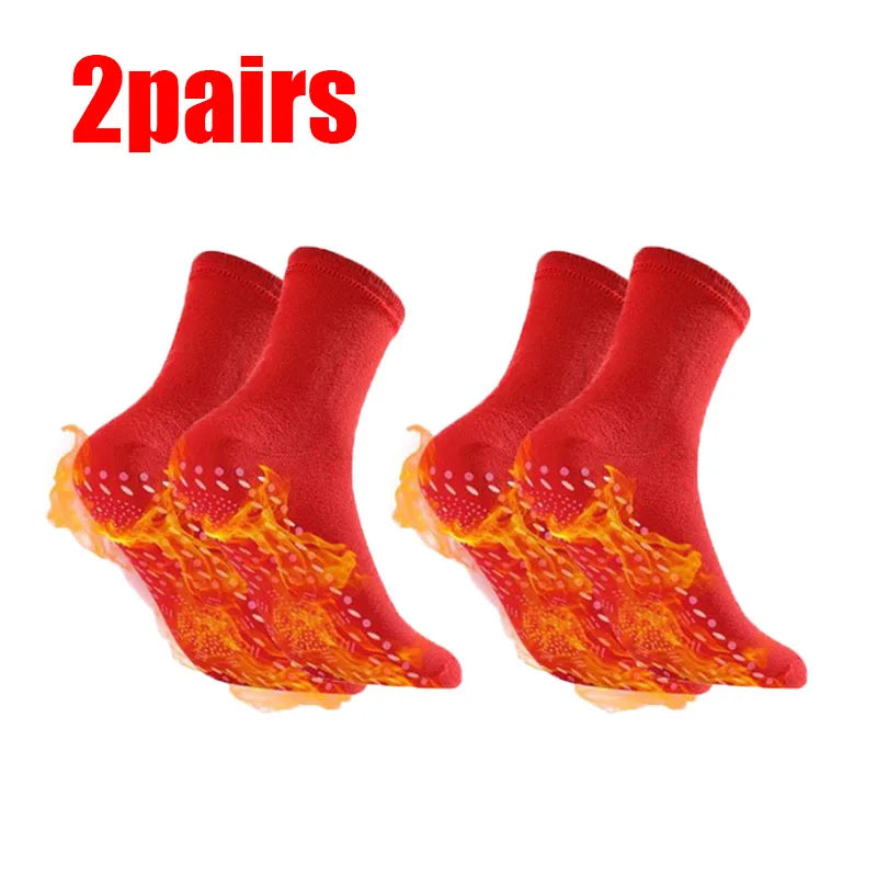 1/2/3/4/6Pairs Self-Heating Shaping Socks Pain Relief Whole Foot Thermal Socks Tourmaline Cold-Resistant for Men Women Outdoor Oasis Select 2pairs Red One Size