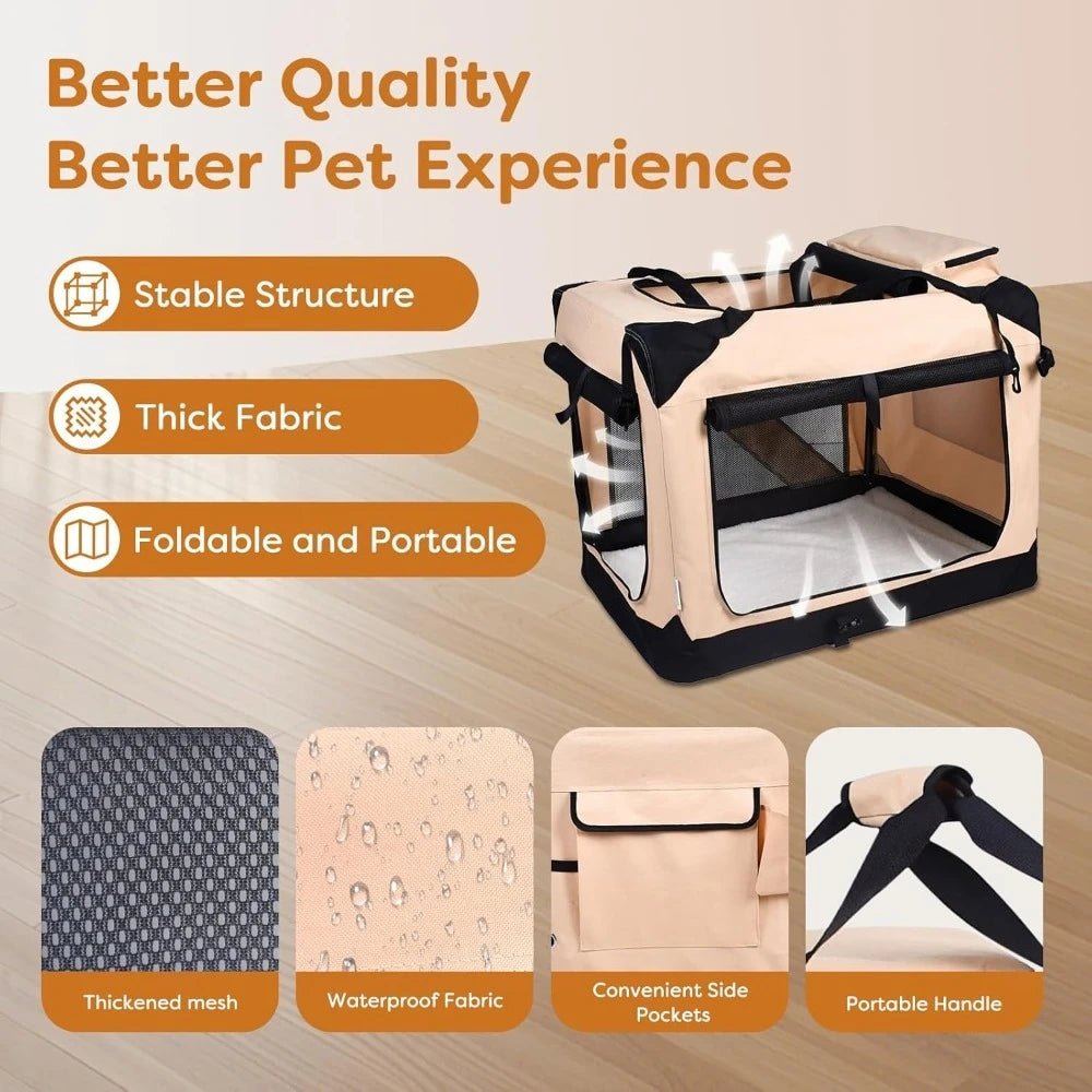 Easy Storage Foldable Soft Dog Crates Kennel 3 Door Soft Sided Travel Pet Car Carrier with Straps Mat for Dogs Cats Rabbits Oasis Select