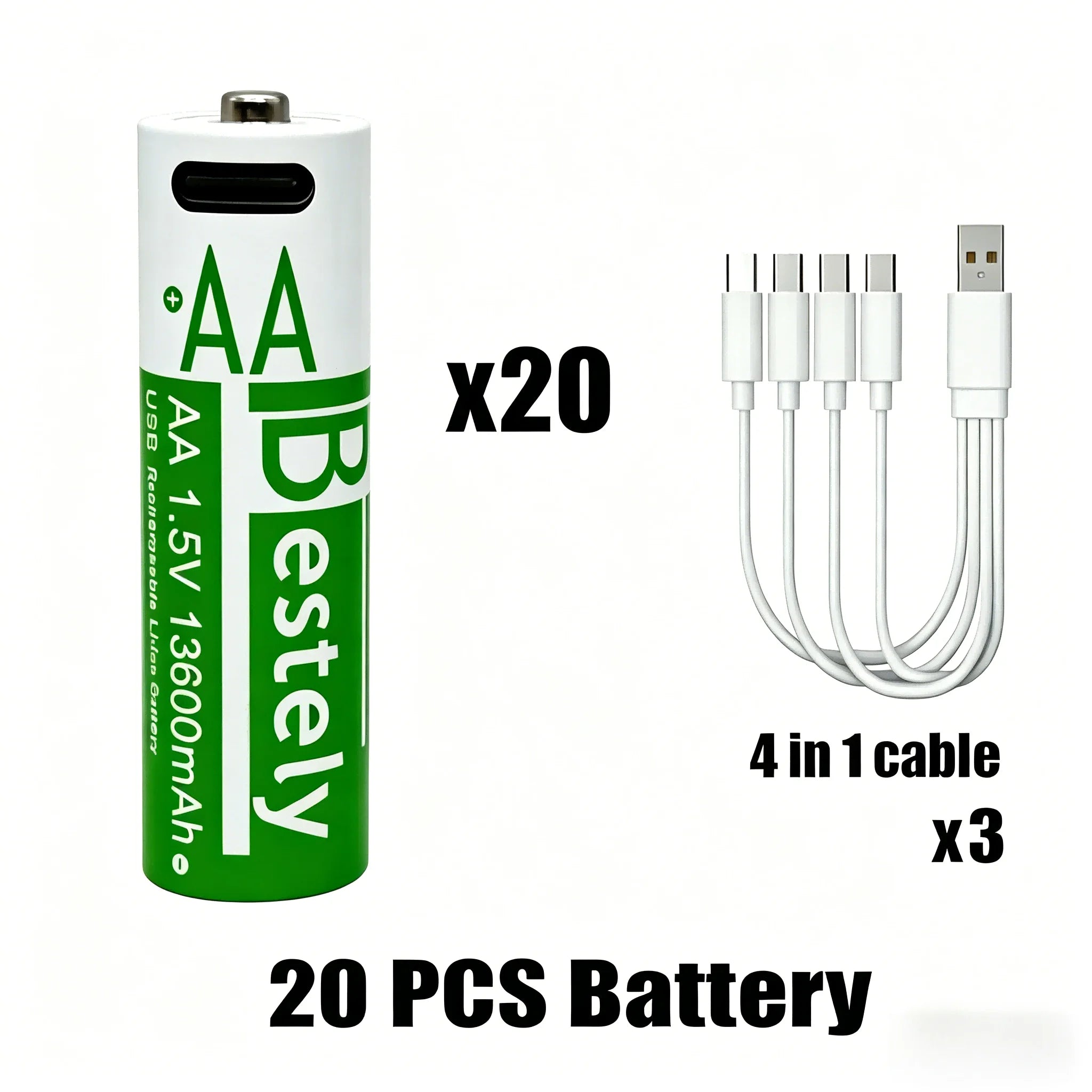 AA + AAA High capacity Rechargeable Lithium Batteries USB Fast Charging 1.5V Li-ion Long Lasting Battery for Toys Camera Mouse Oasis Select 1.5V 20 PCS AA Batteries