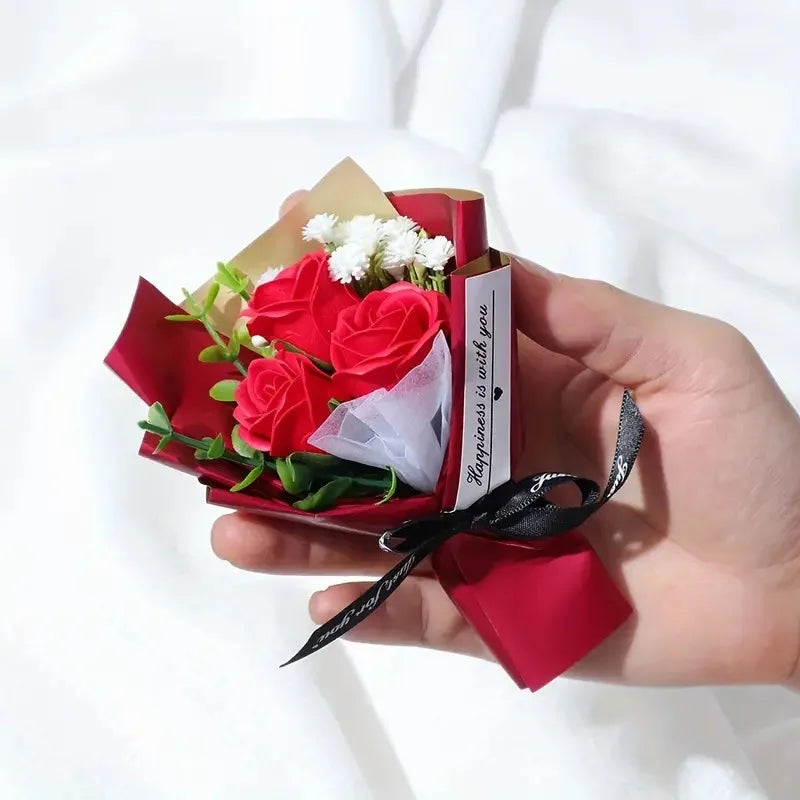 1 Mini Rose Bouquet, with good wishes, Valentine's Day, Mother's Day, Teacher's Day gifts, Artificial roses Oasis Select Red